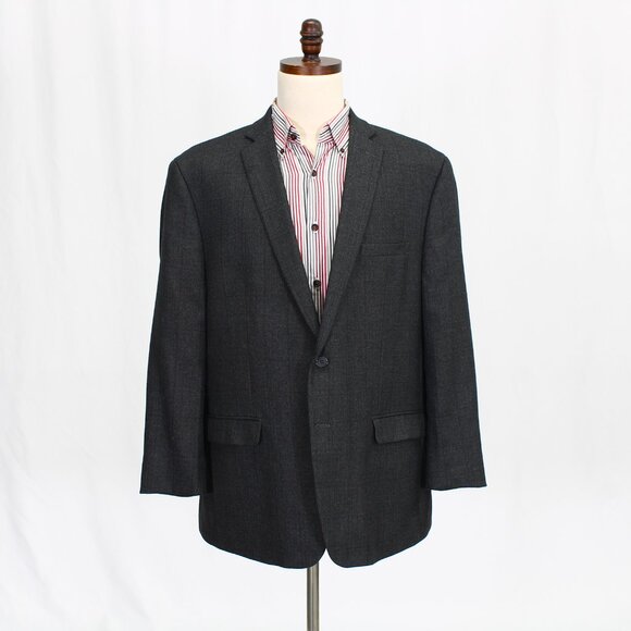 Van Heusen Other - Van Heusen 50R Gray Check Polyester 2-Button Sport Coat Blazer Jacket P2…